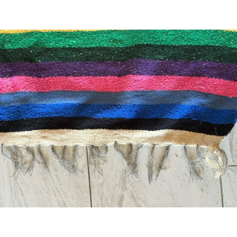 Authentic Handwoven Mexican Diamond Serape Blanket‎ Saltillo Rainbow Boho Throw